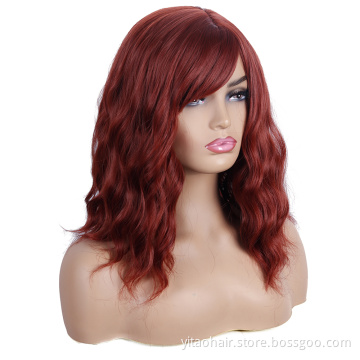 Wholesale Wavy Bob Wigs with Bangs for Women Short Colored Synthetic Hair Wigs Shoulder Length Pastel Bob Synthetic Cosplay Wig